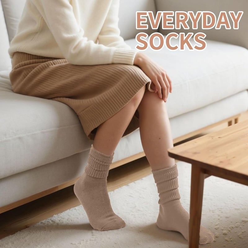 Socksfad Store Slouchy Boot Socks for Women, Soft Knit Scrunch Knee High Long Socks 4 Pairs 6-12 - Image 5